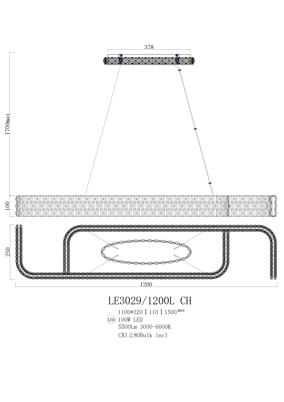 Подвесная люстра amelie le3029/1200l ch