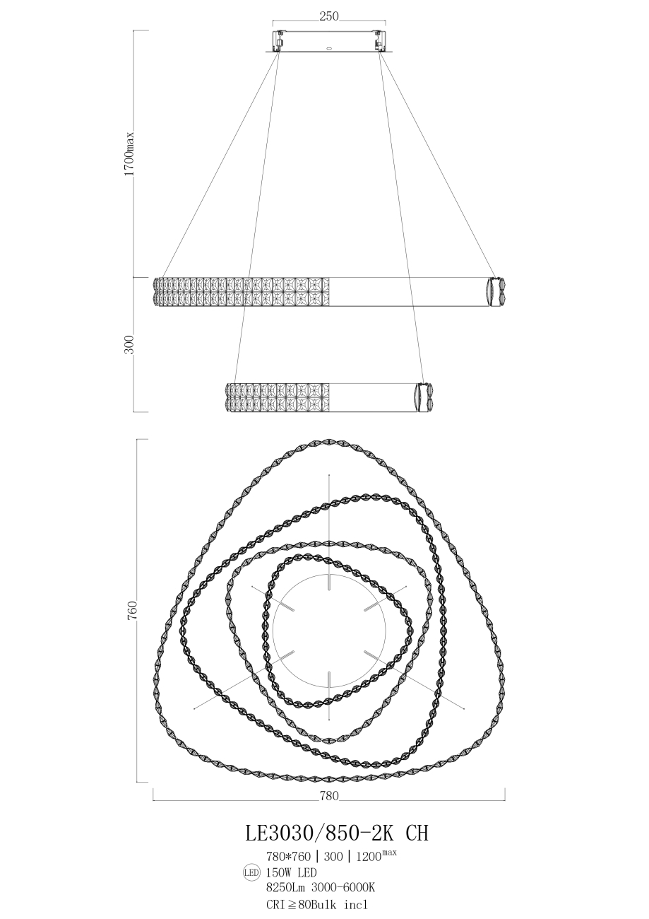 Подвесная люстра veronique le3030/850-2k ch
