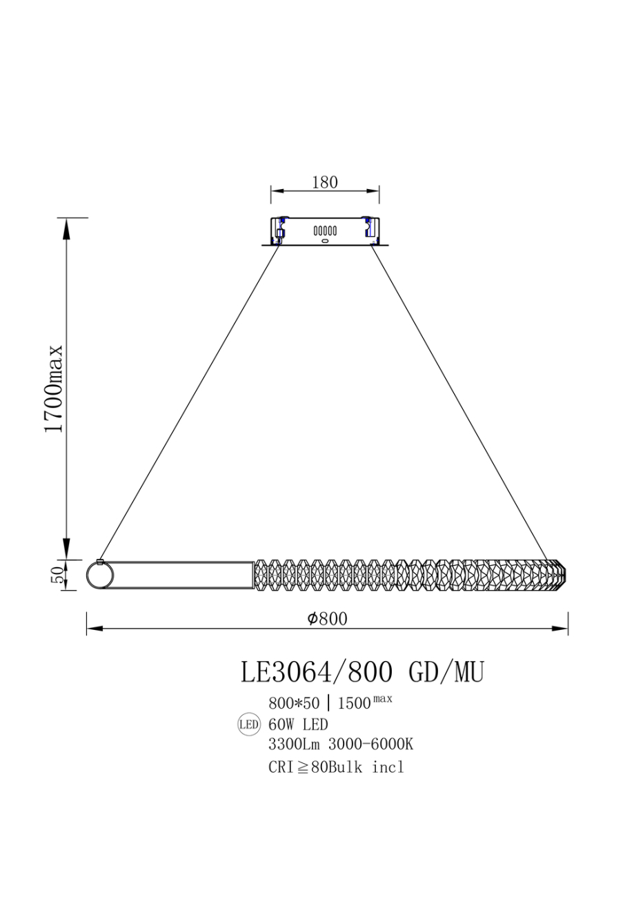 Подвесная люстра tesla le3064/800 gd/mu