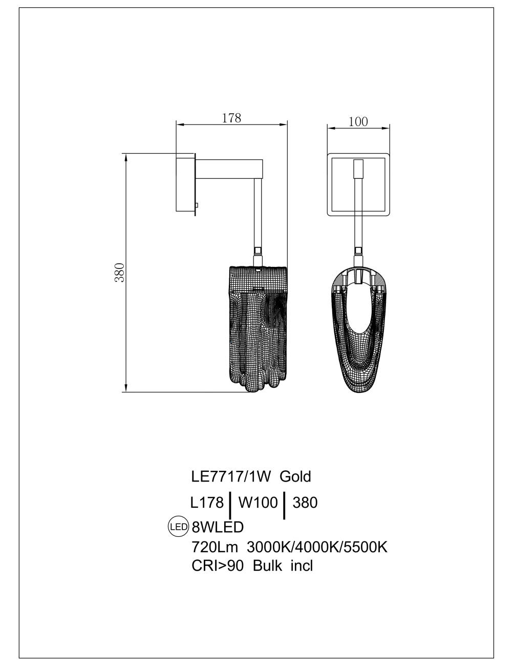 Бра cascade le7717/1w gold