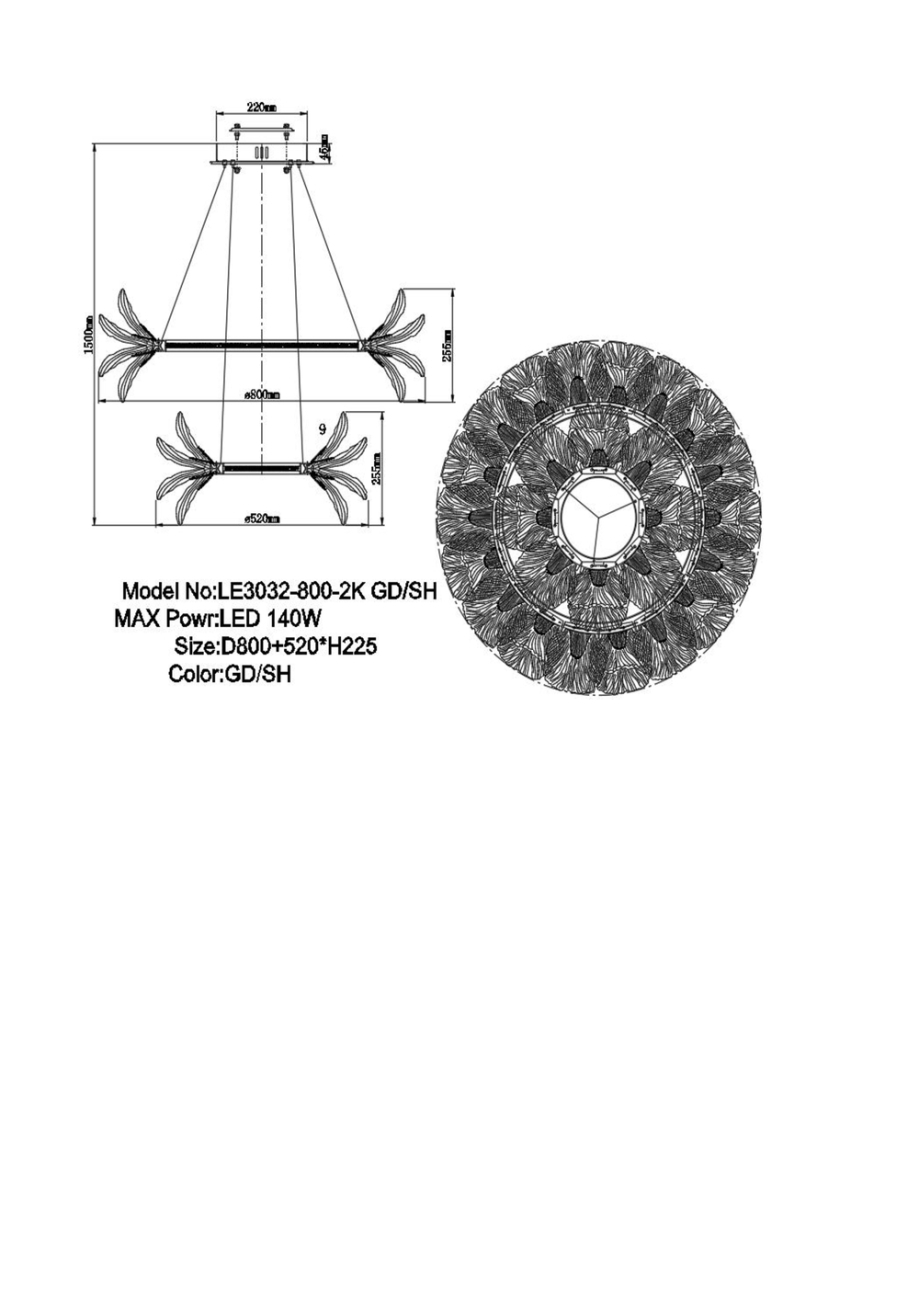 Подвесная люстра jardin le3032/800-2k gd/sh