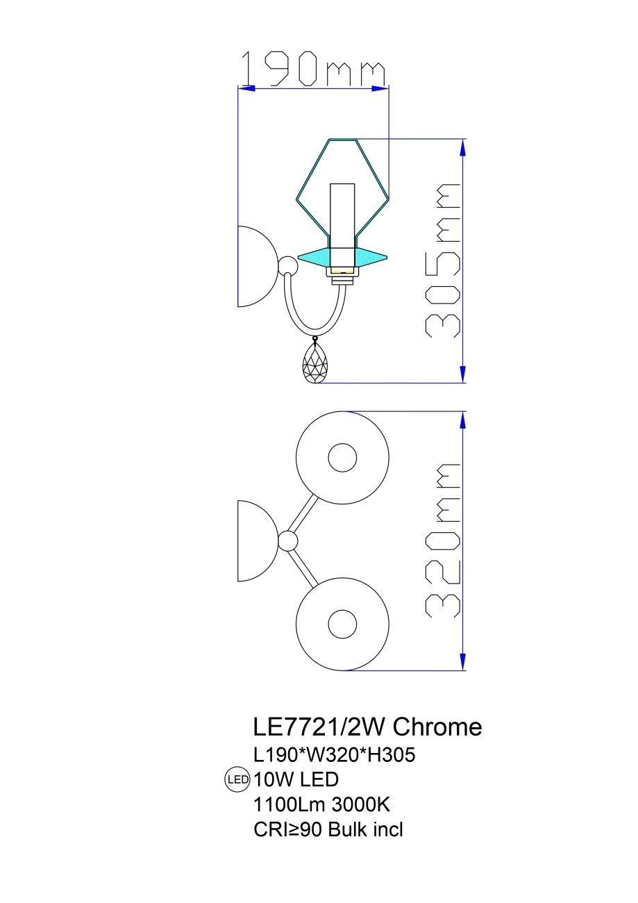 Бра therese le7721/2w chrome