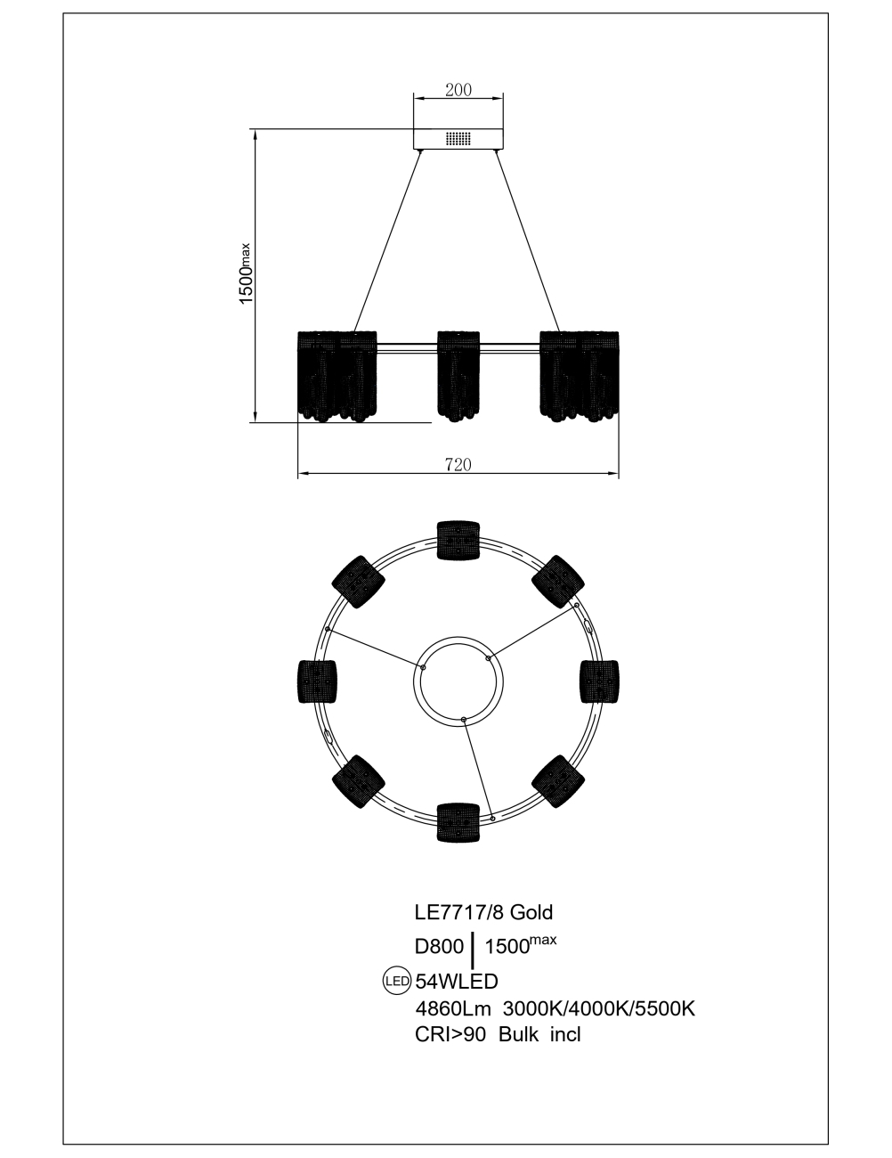 Подвесная люстра cascade le7717/8 gold