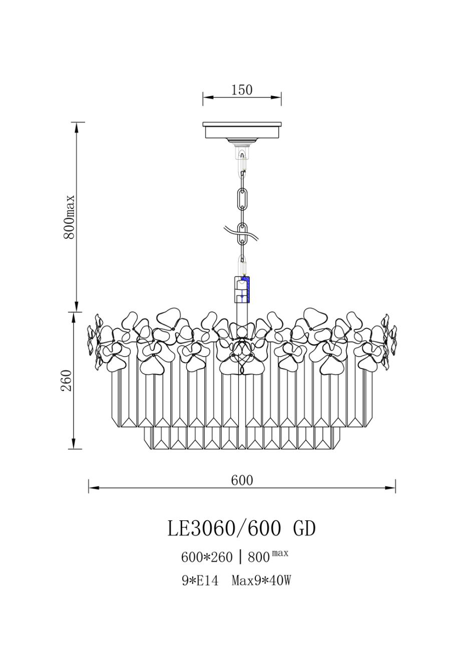 Подвесная люстра zara le3060/600 gd