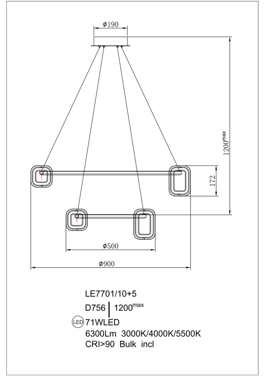 Подвесная люстра theona le7701/10+5 grey/black chrome