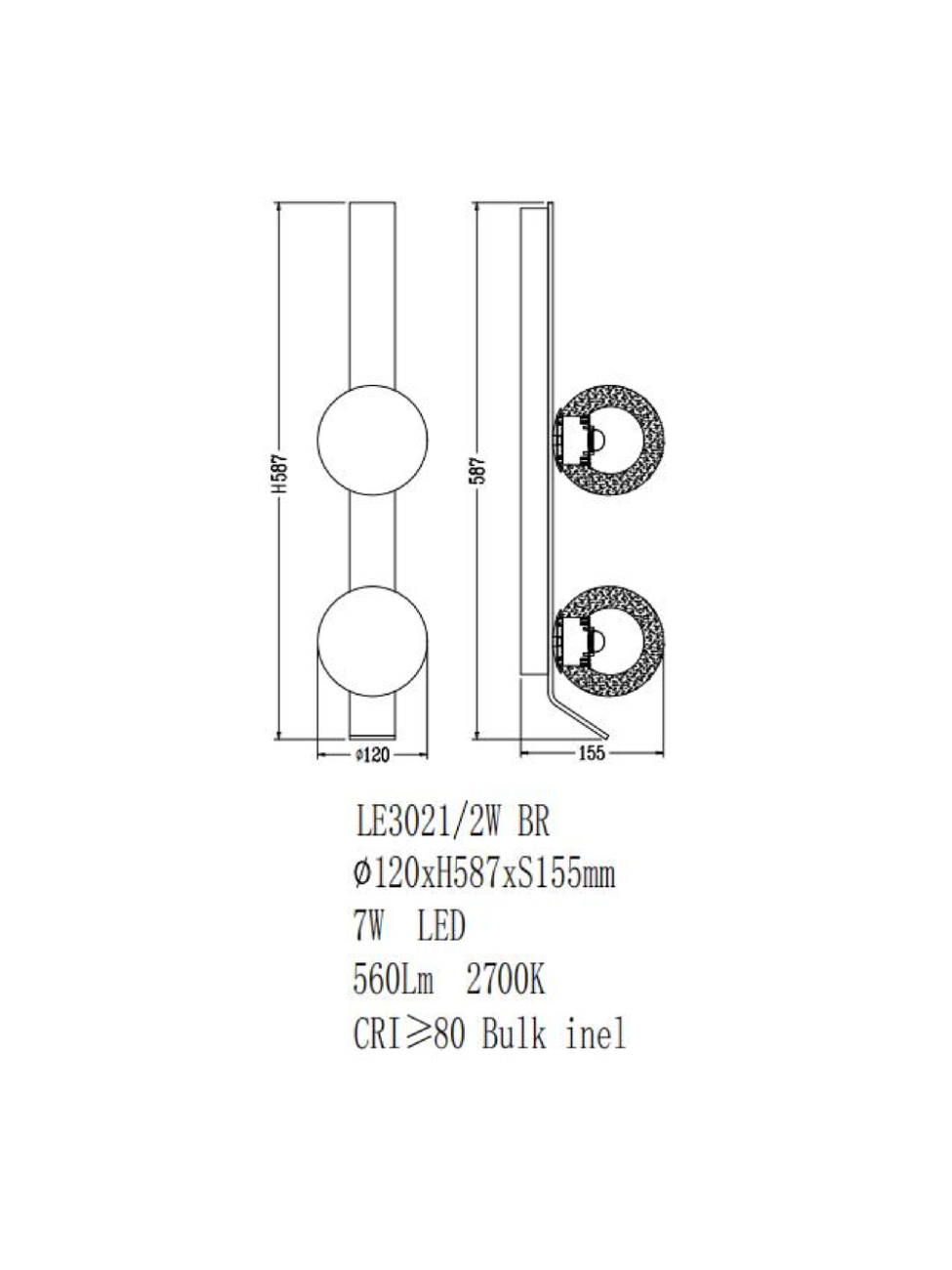 Бра air le3021/2w br
