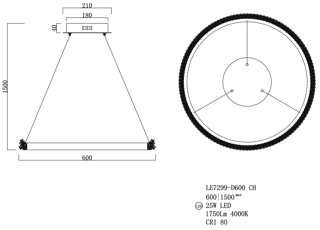 Подвесная люстра yvet le7299-d600 ch