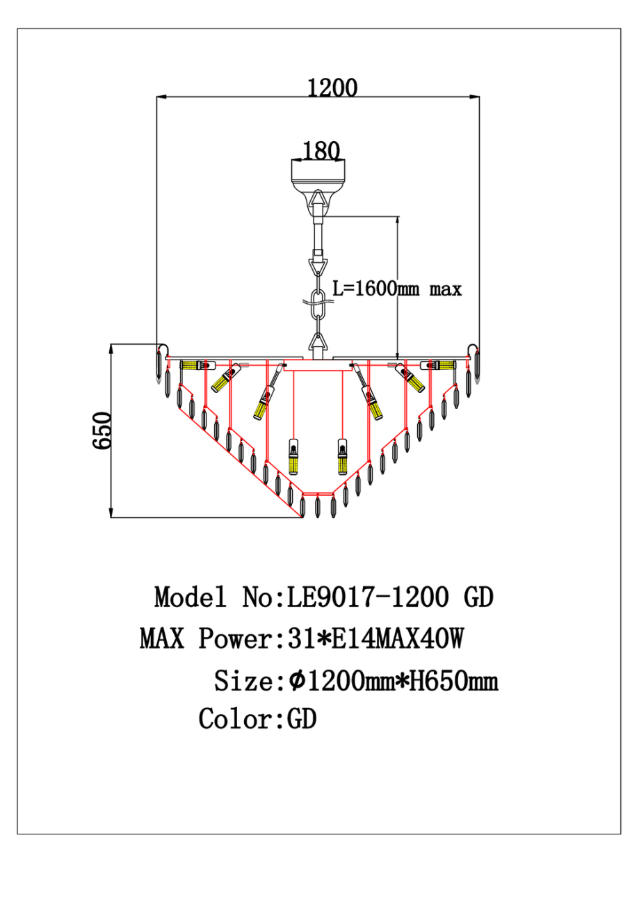 Подвесная люстра catherine le9017/1200 gd