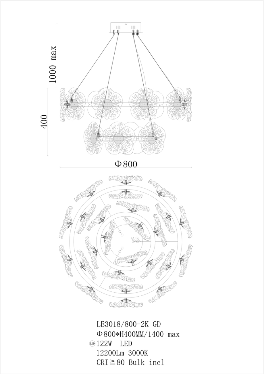Подвесная люстра violetta le3018/800-2k gd