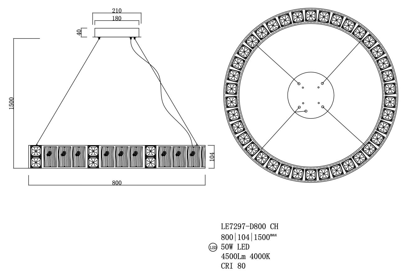 Подвесная люстра cercle le7297-d800 ch