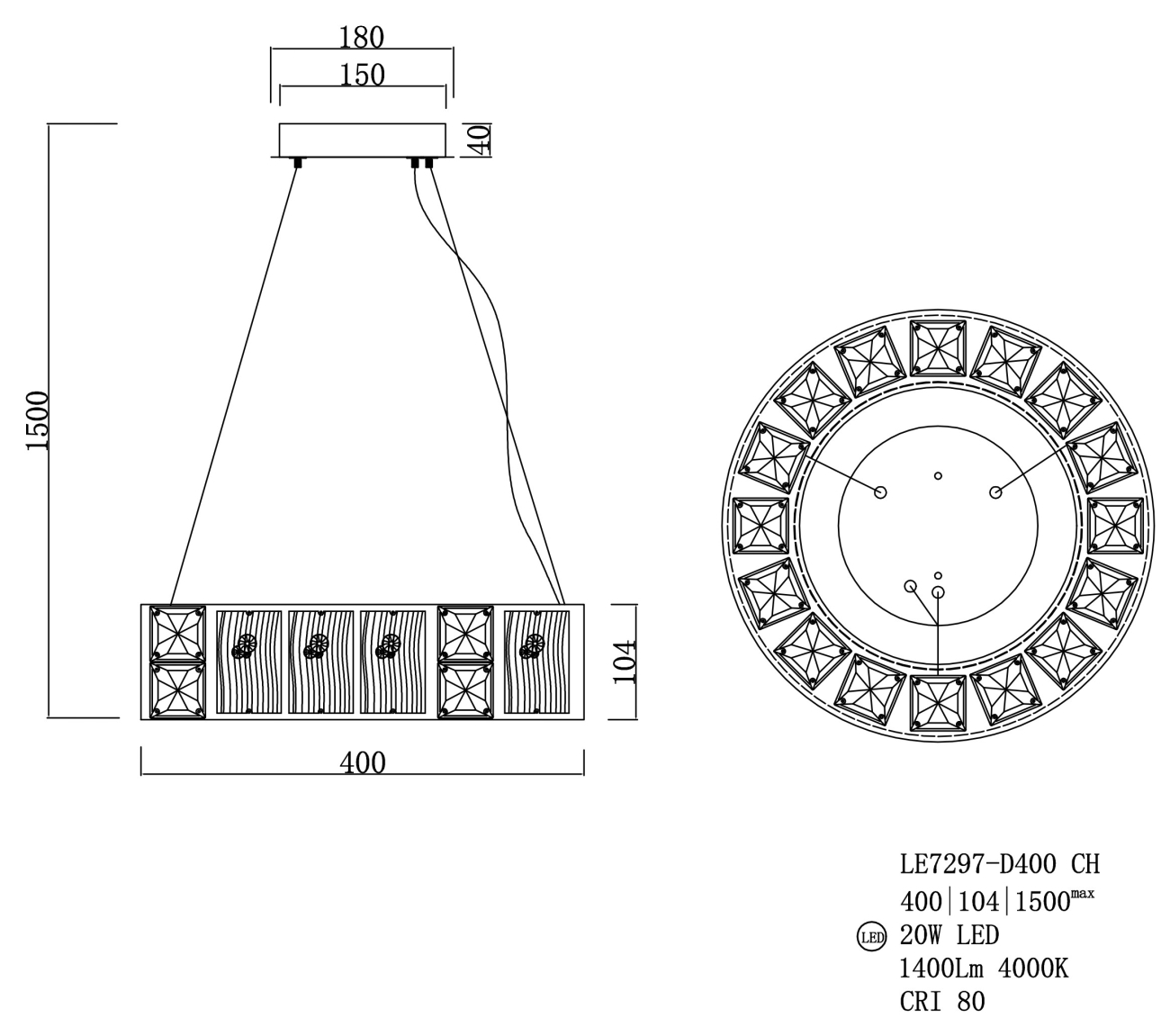Подвесная люстра cercle le7297-d400 ch