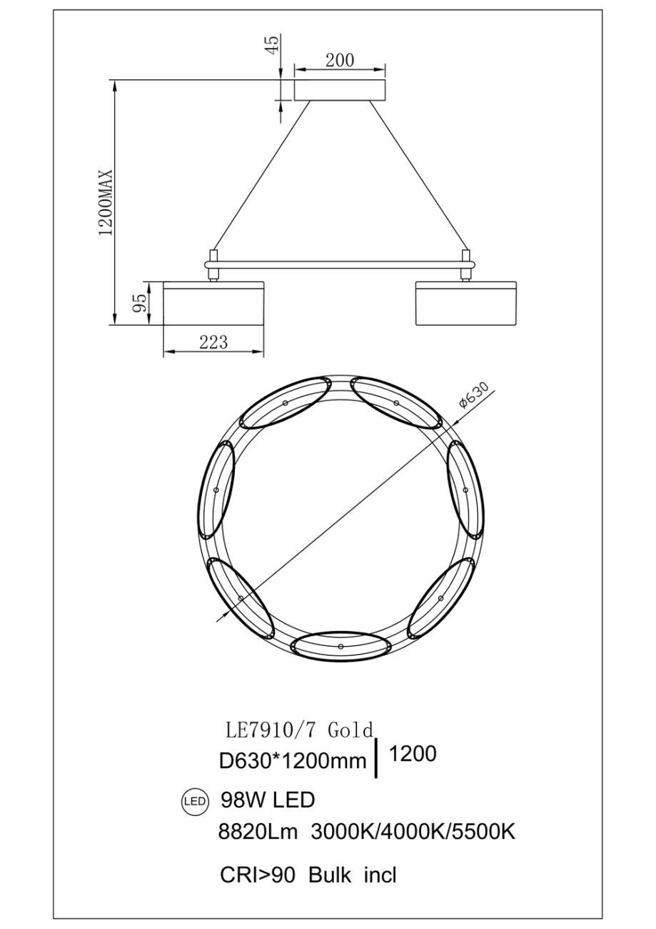 Подвесная люстра indiana le7910/7 gold