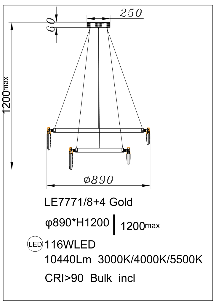 Подвесная люстра natali le7771/8+4 gold