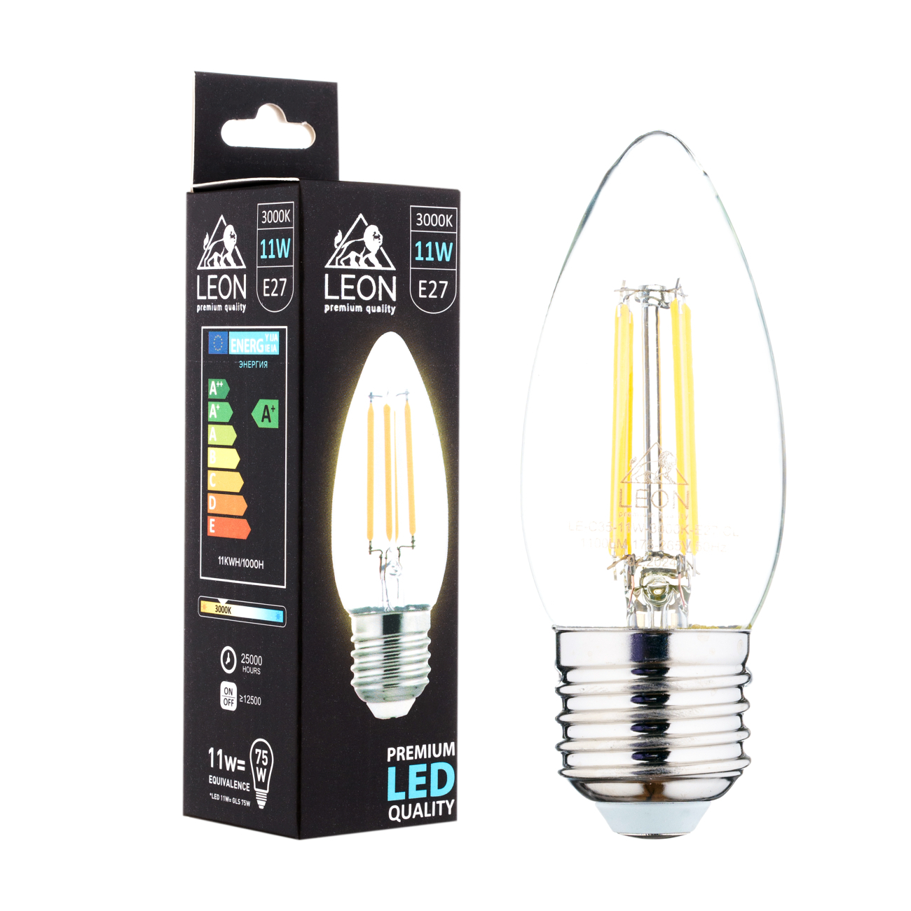 Светодиодная лампа leon le-c35-11w-3000k-e27/cl