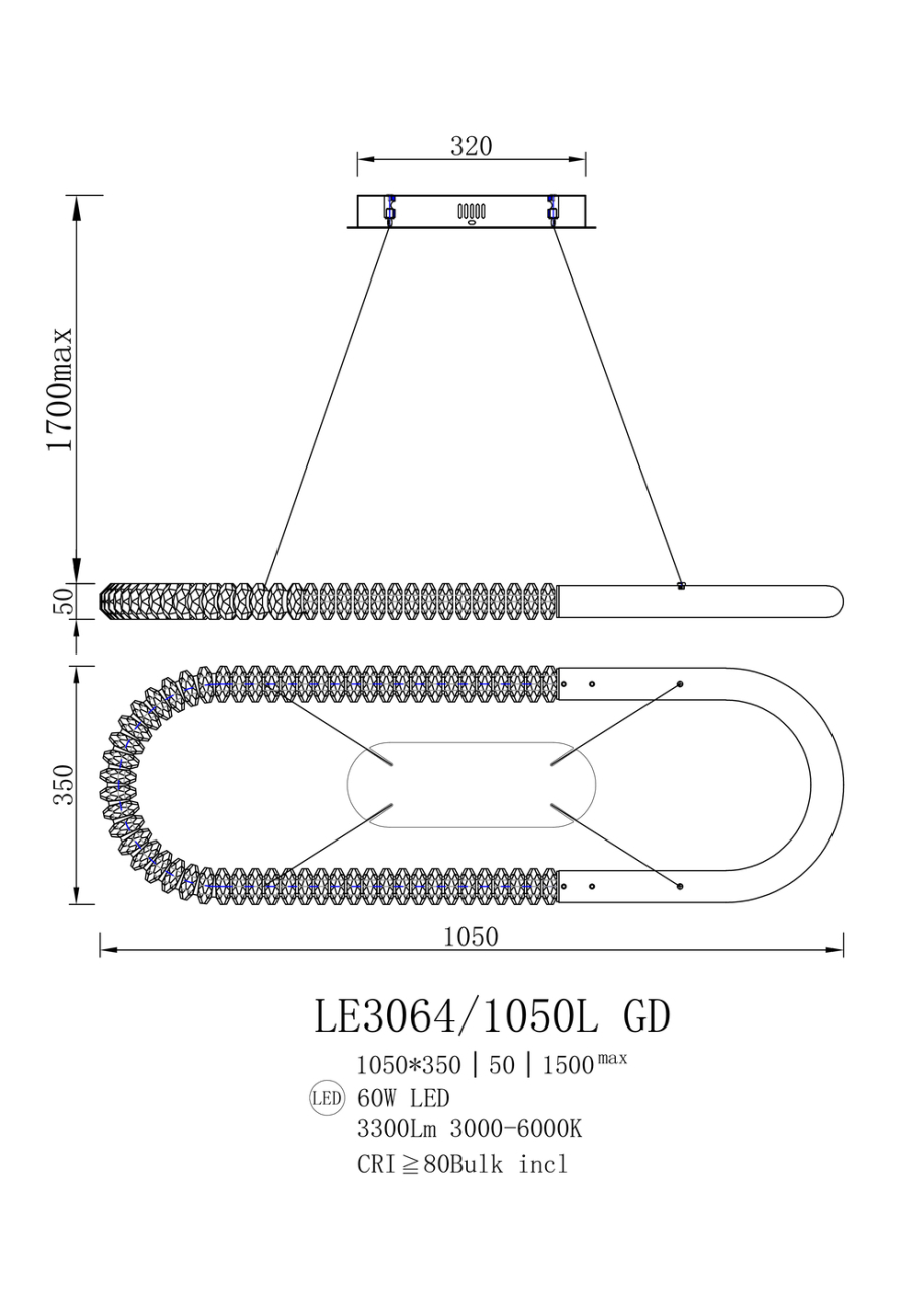 Подвесная люстра tesla le3064/1050l gd