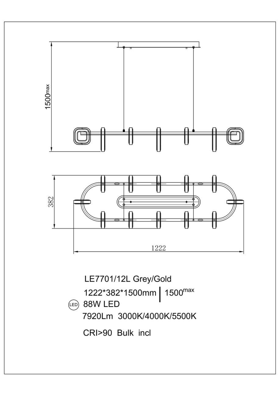 Подвесная люстра theona le7701/12l grey/gold