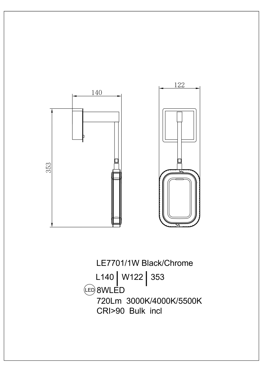 Бра theona le7701/1w grey/black chrome