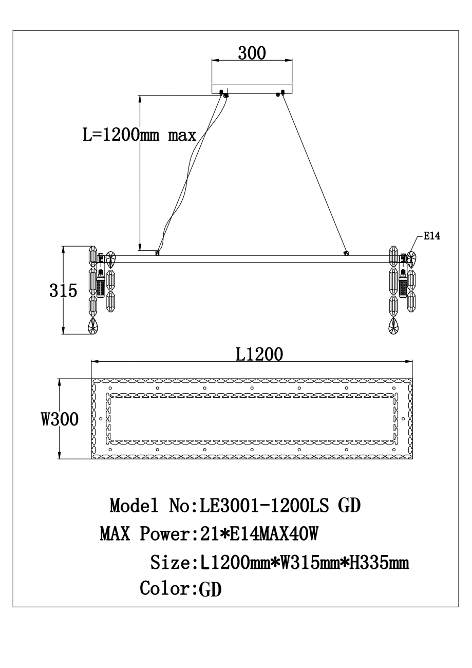 Подвесная люстра elien le3001/1200ls gd
