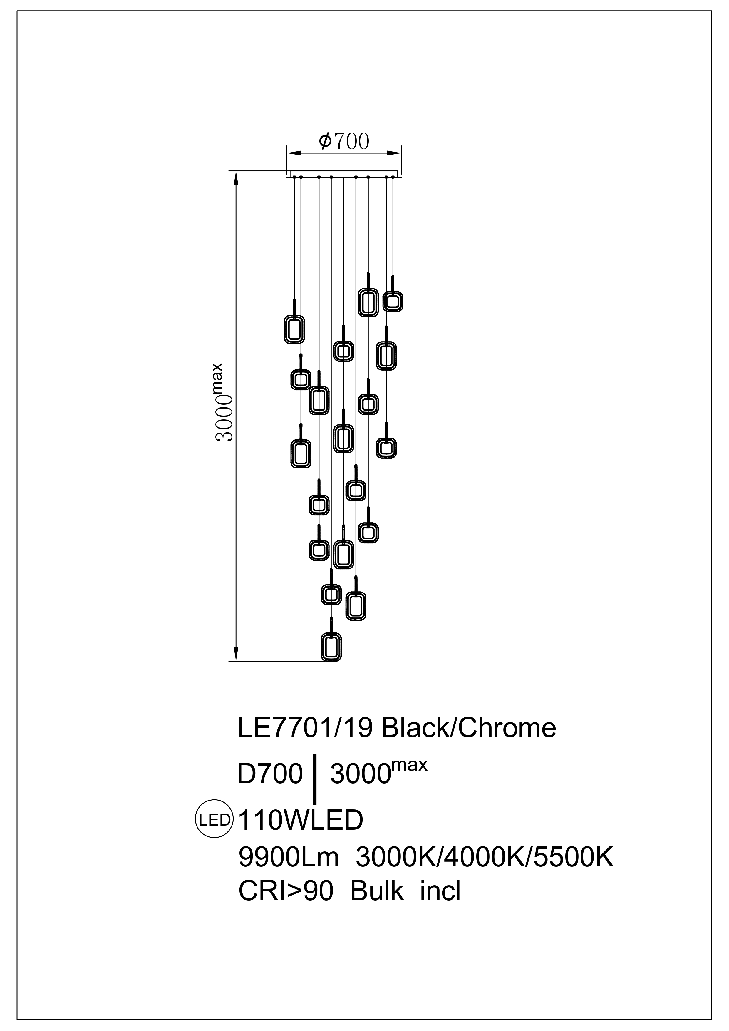 Подвесная люстра theona le7701/19 black chrome