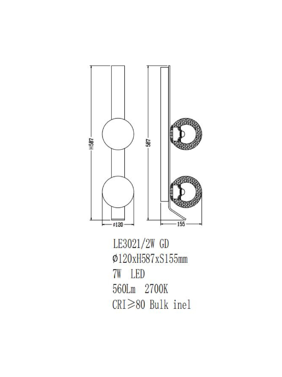 Бра air le3021/2w gd