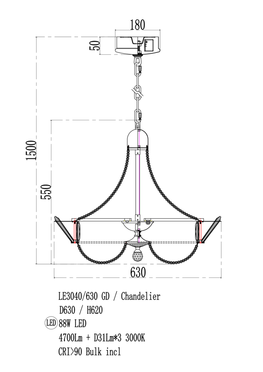 Подвесная люстра jade le3040/630 gd
