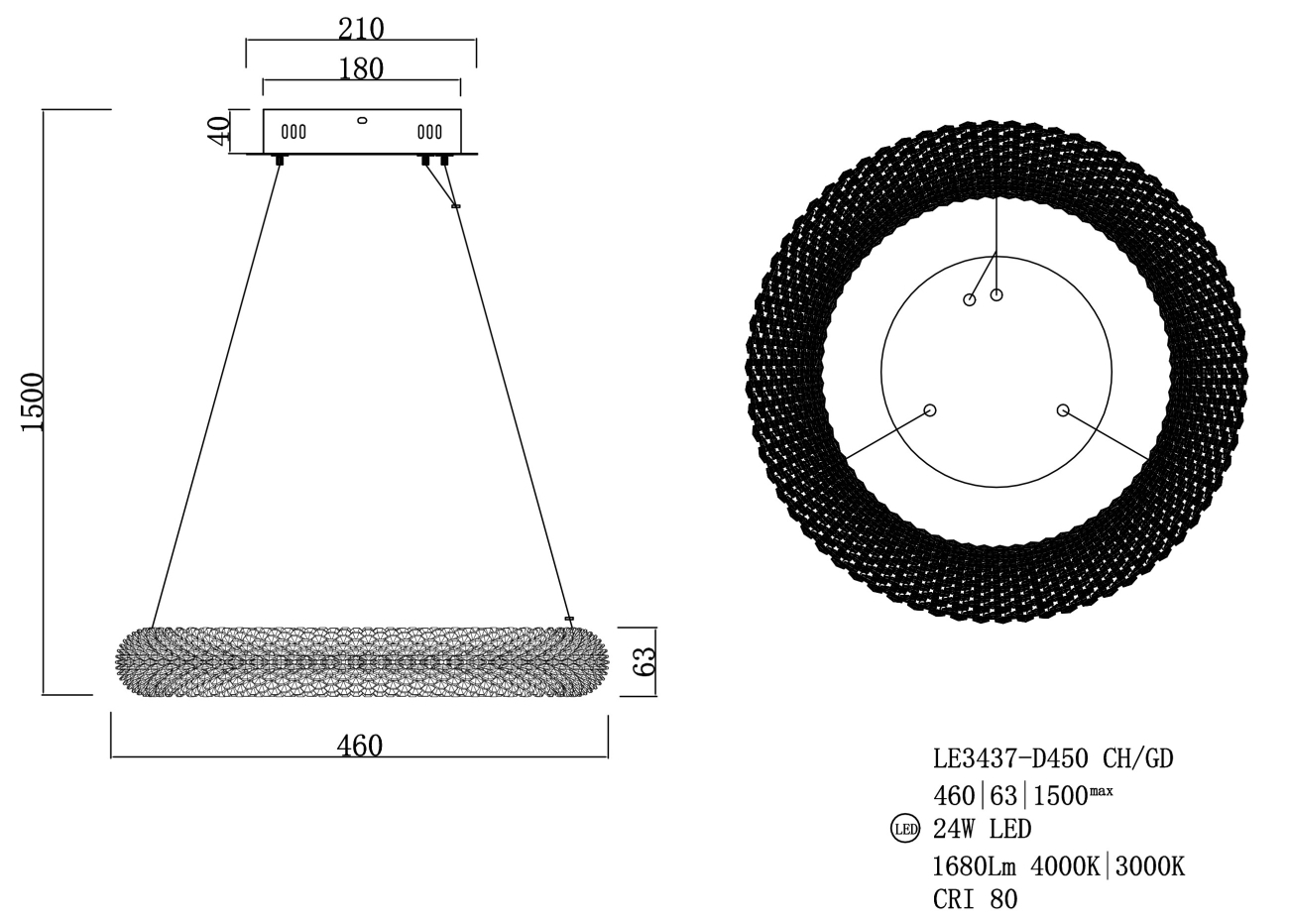 Подвесная люстра juliana le3437-d450 ch