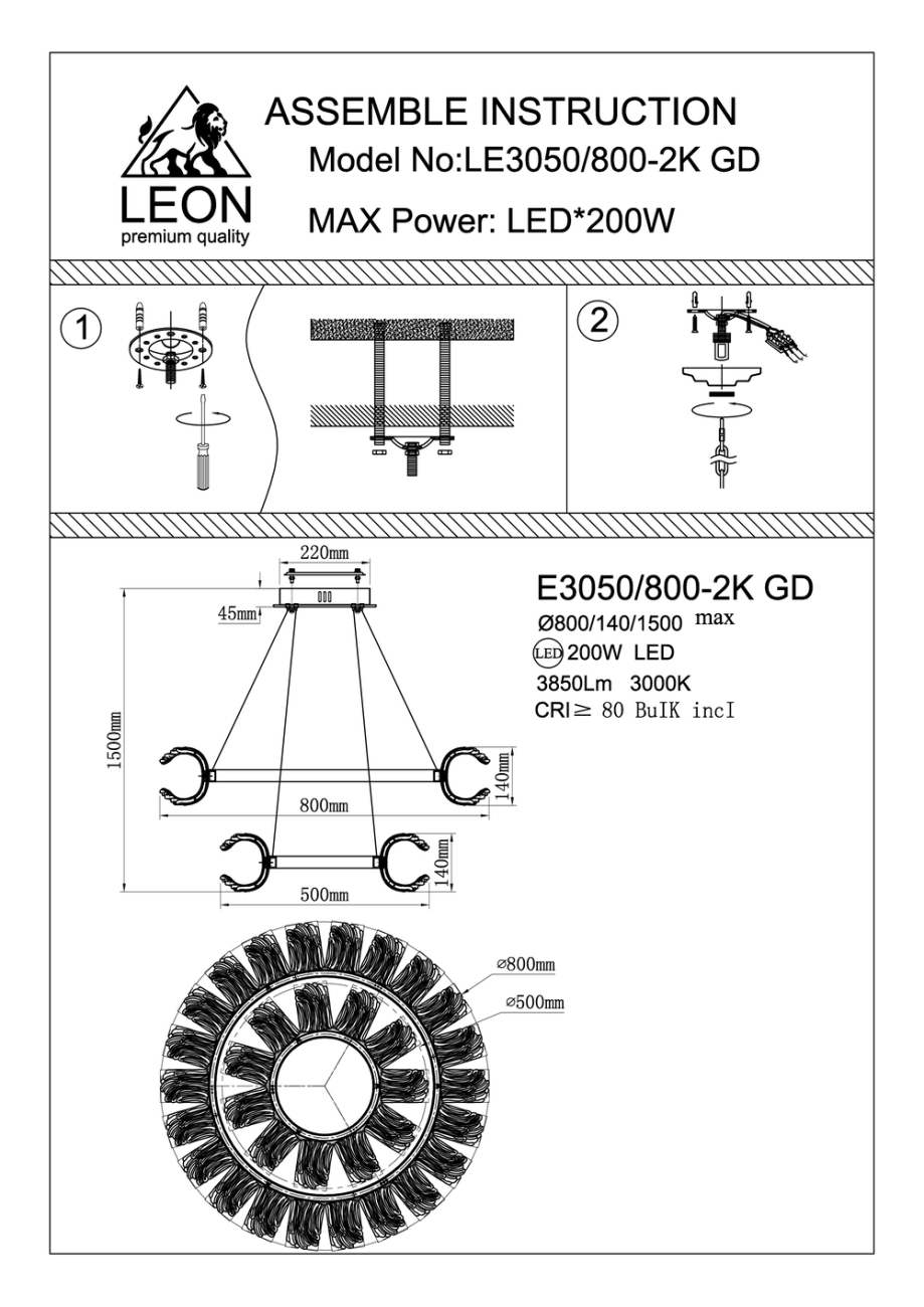 Подвесная люстра moana le3050/800-2k gd