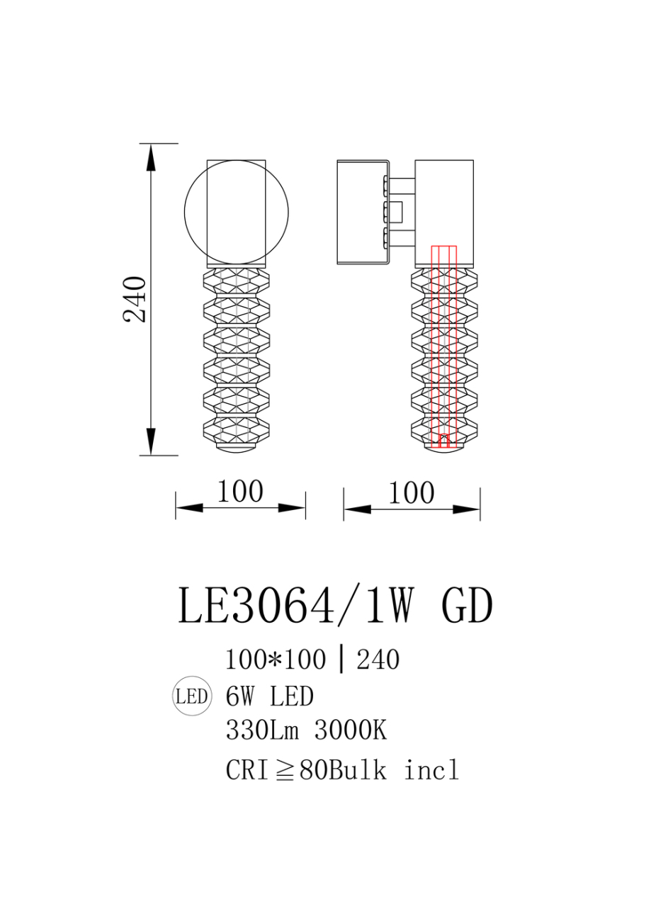 Бра tesla le3064/1w gd