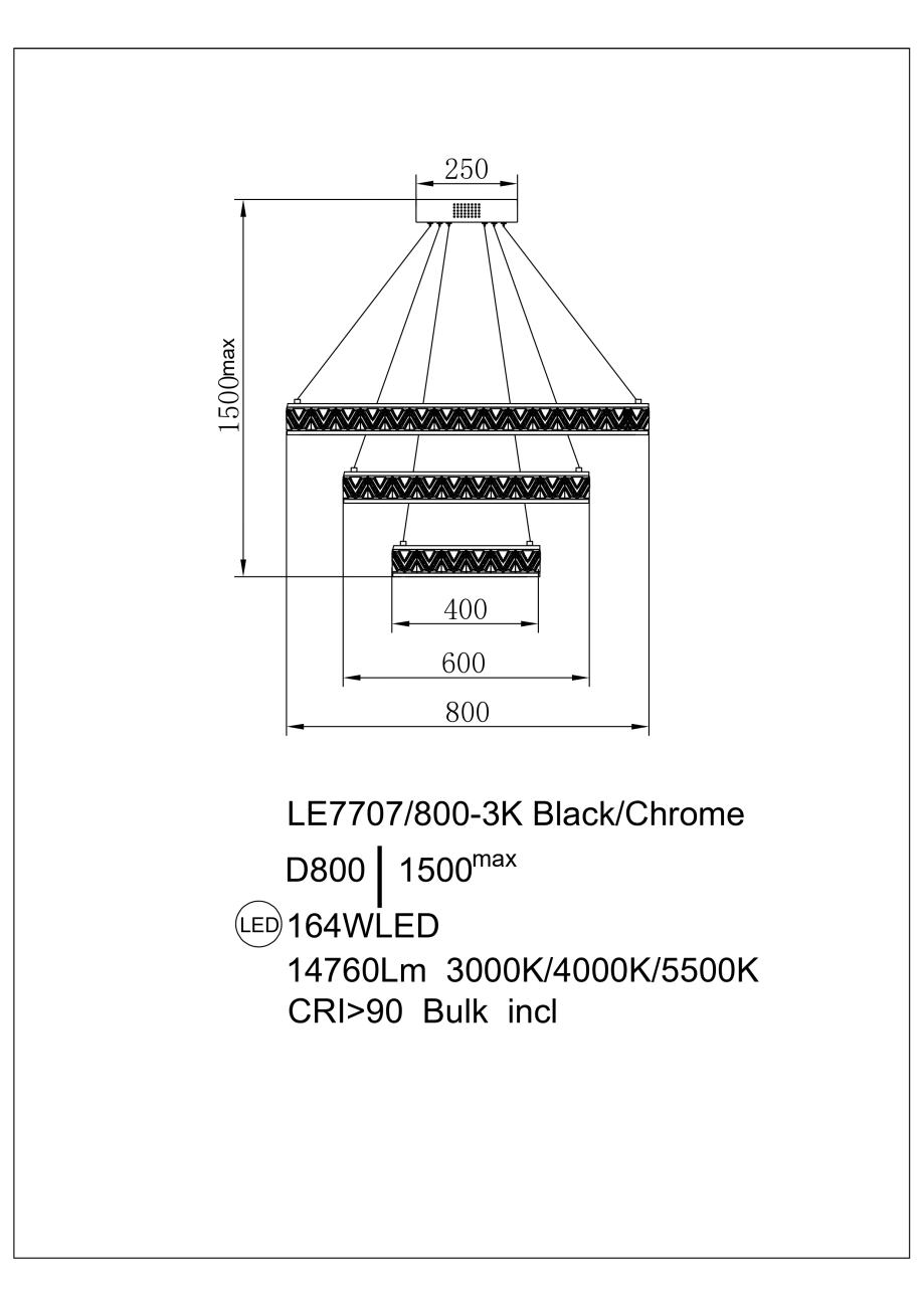 Подвесная люстра aida le7707/800-3k black chrome