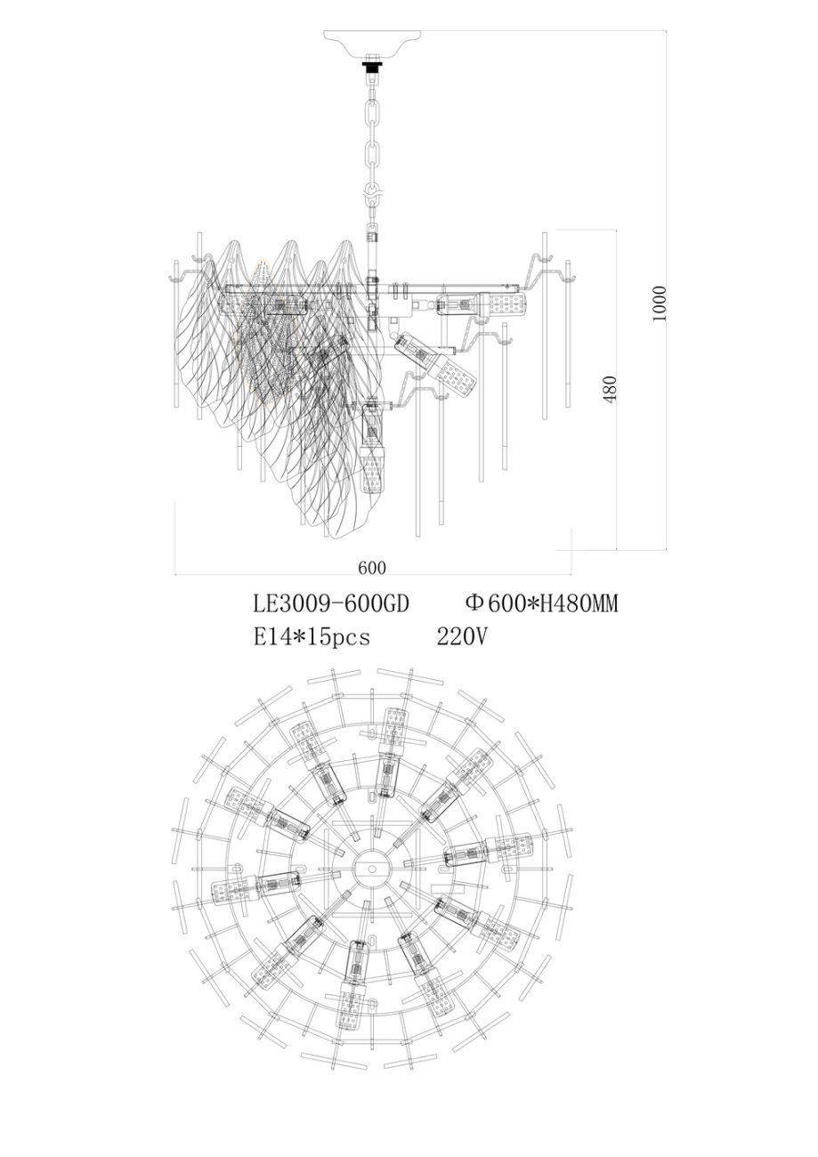 Подвесная люстра adele le3009/600 gd
