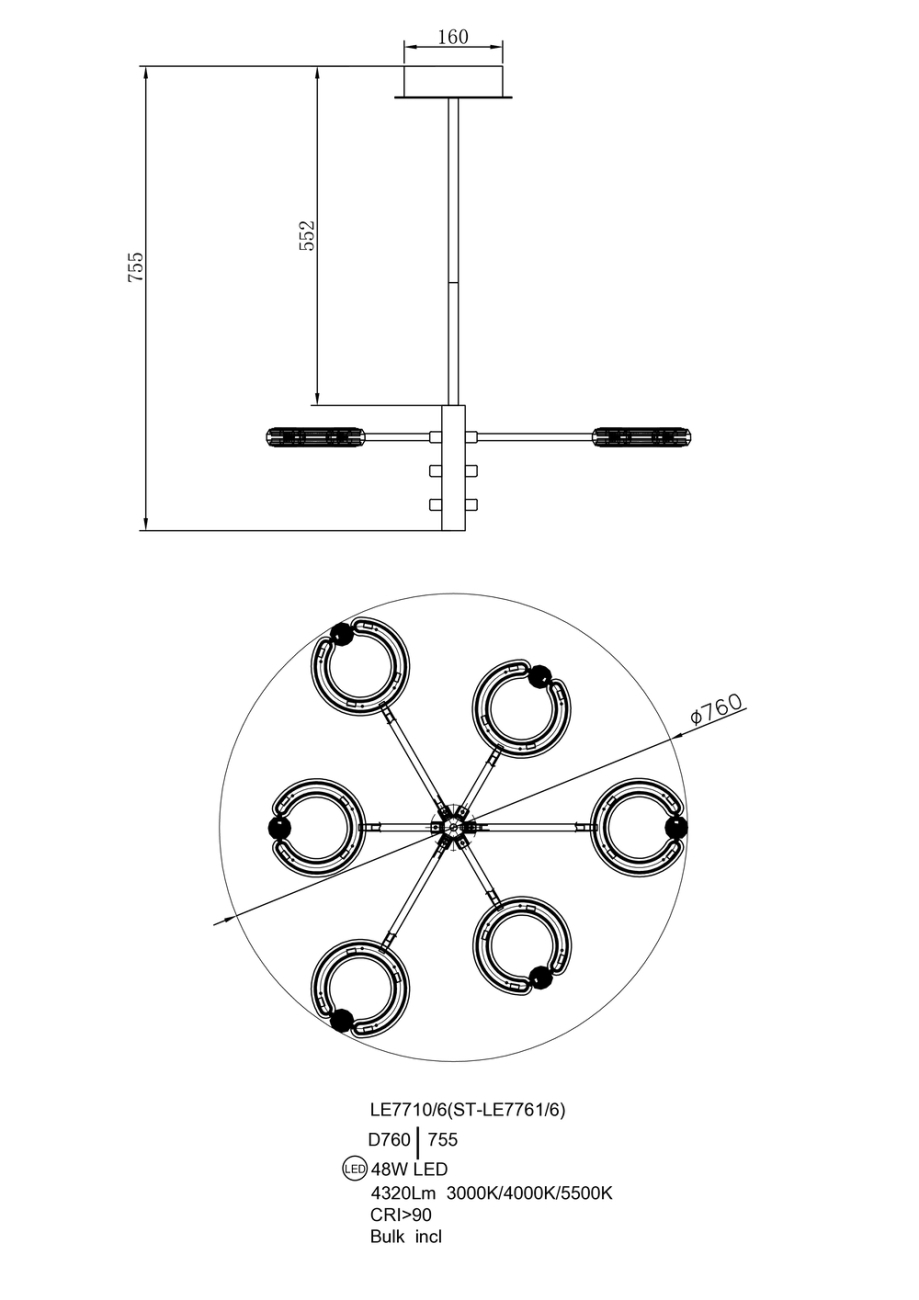 Подвесная люстра ani le7710/6 gold