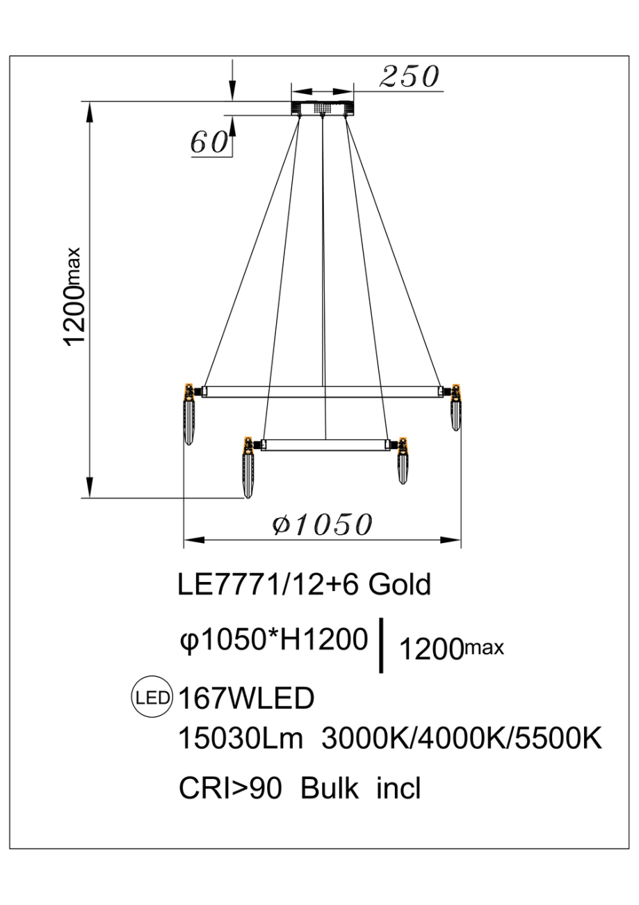 Подвесная люстра natali le7771/12+6 gold